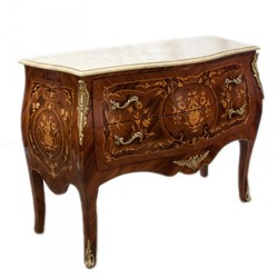 Casa Padrino Comò Barocco Mogano Marrone con Intarsi e Piano in Marmo 100 x 45 x 85 cm
