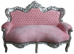 Casa Padrino Sofá barroco 2 plazas Master rosa / plata con pedrería, 160 x 125 x 81 cm Casa Padrino Sofá barroco 2 plazas Master rosa / plata con pedrería, 160 x 125 x 81 cm