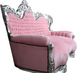 Casa Padrino Sofá barroco 2 plazas Master rosa / plata con pedrería, 160 x 125 x 81 cm Casa Padrino Sofá barroco 2 plazas Master rosa / plata con pedrería, 160 x 125 x 81 cm