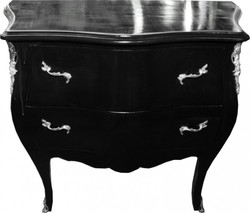 Casa Padrino Barock Kommode Schwarz Silber Baroque Commode Chest of Drawers Black Silver Furniture Möbel Einrichtung Innterior Schrank