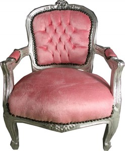 Casa Padrino Silla Barroca para Niños Estilo Antiguo - Terciopelo Rosa Bebé/Plata, 71 x 51 cm Casa Padrino Silla Barroca para Niños Estilo Antiguo - Terciopelo Rosa Bebé/Plata, 71 x 51 cm