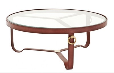 Casa Padrino Luxury Designer Coffee Table Round, Genuine Leather with Brass Applications, Diameter 100 cm, Height 40 cm Casa Padrino Luxury Designer Coffee Table Round, Genuine Leather with Brass Applications, Diameter 100 cm, Height 40 cm