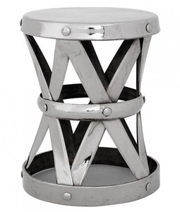Casa Padrino Designer Luxus Beistelltisch / Sitzhocker Silber Höhe 53cm, Durchmesser 44cm - Edelstahl Hocker - Nickel Finish Casa Padrino Designer Luxus Beistelltisch / Sitzhocker Silber Höhe 53cm, Durchmesser 44cm - Edelstahl Hocker - Nickel Finish