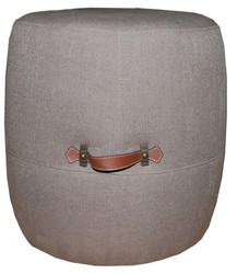Casa Padrino Designer Sitzhocker Beige Rund mit Echtlederhandgriffen - Kolonial Stil Shabby Landhaus Casa Padrino Designer Sitzhocker Beige Rund mit Echtlederhandgriffen - Kolonial Stil Shabby Landhaus
