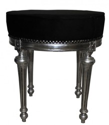 Casa Padrino barroco de heces / taburete redondo Negro / Plata Casa Padrino barroco de heces / taburete redondo Negro / Plata