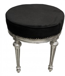 Casa Padrino barroco de heces / taburete redondo Negro / Plata Casa Padrino barroco de heces / taburete redondo Negro / Plata