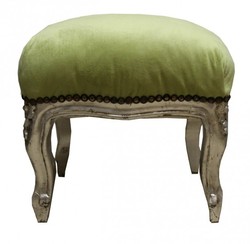 Casa Padrino chasseur baroque Ottomane vert / argent - meubles anciens - Tabouret Casa Padrino chasseur baroque Ottomane vert / argent - meubles anciens - Tabouret