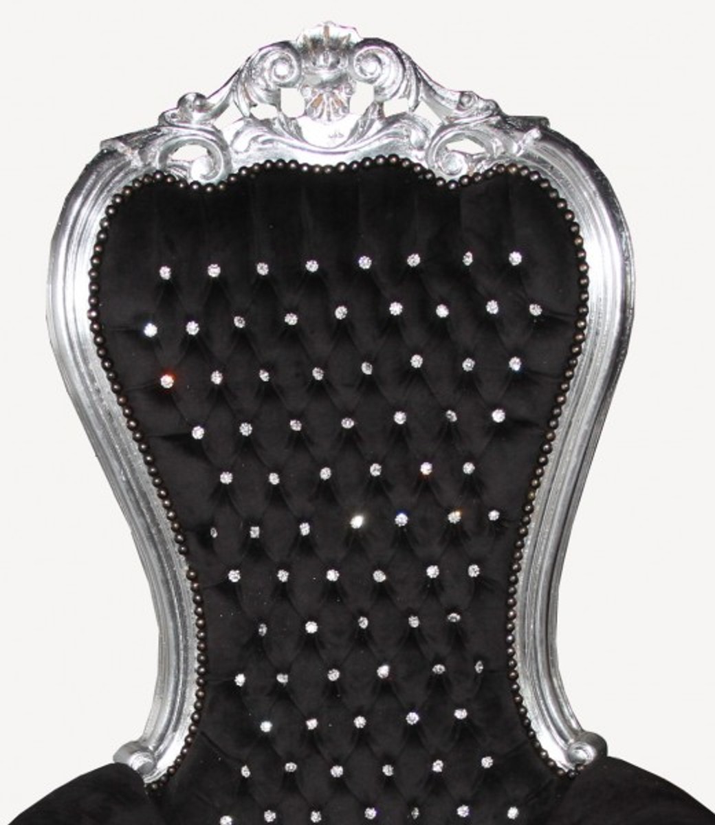 Casa Padrino baroque throne Majestic Medium Black / silver with bling bling rhinestones - big armchair - chair throne Tron Casa Padrino baroque throne Majestic Medium Black / silver with bling bling rhinestones - big armchair - chair throne Tron
