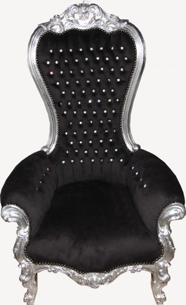Casa Padrino baroque throne Majestic Medium Black / silver with bling bling rhinestones - big armchair - chair throne Tron Casa Padrino baroque throne Majestic Medium Black / silver with bling bling rhinestones - big armchair - chair throne Tron