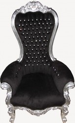 Casa Padrino Sillón Trono Barroco Majestic Medium Negro/Plata con Estrás - Madera Maciza - 141 x 85 x 70 cm
