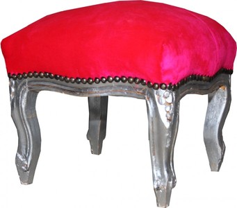 Poggiapiedi Casa Padrino barocco rosa / argento - mobili antichi - Sgabello Poggiapiedi Casa Padrino barocco rosa / argento - mobili antichi - Sgabello