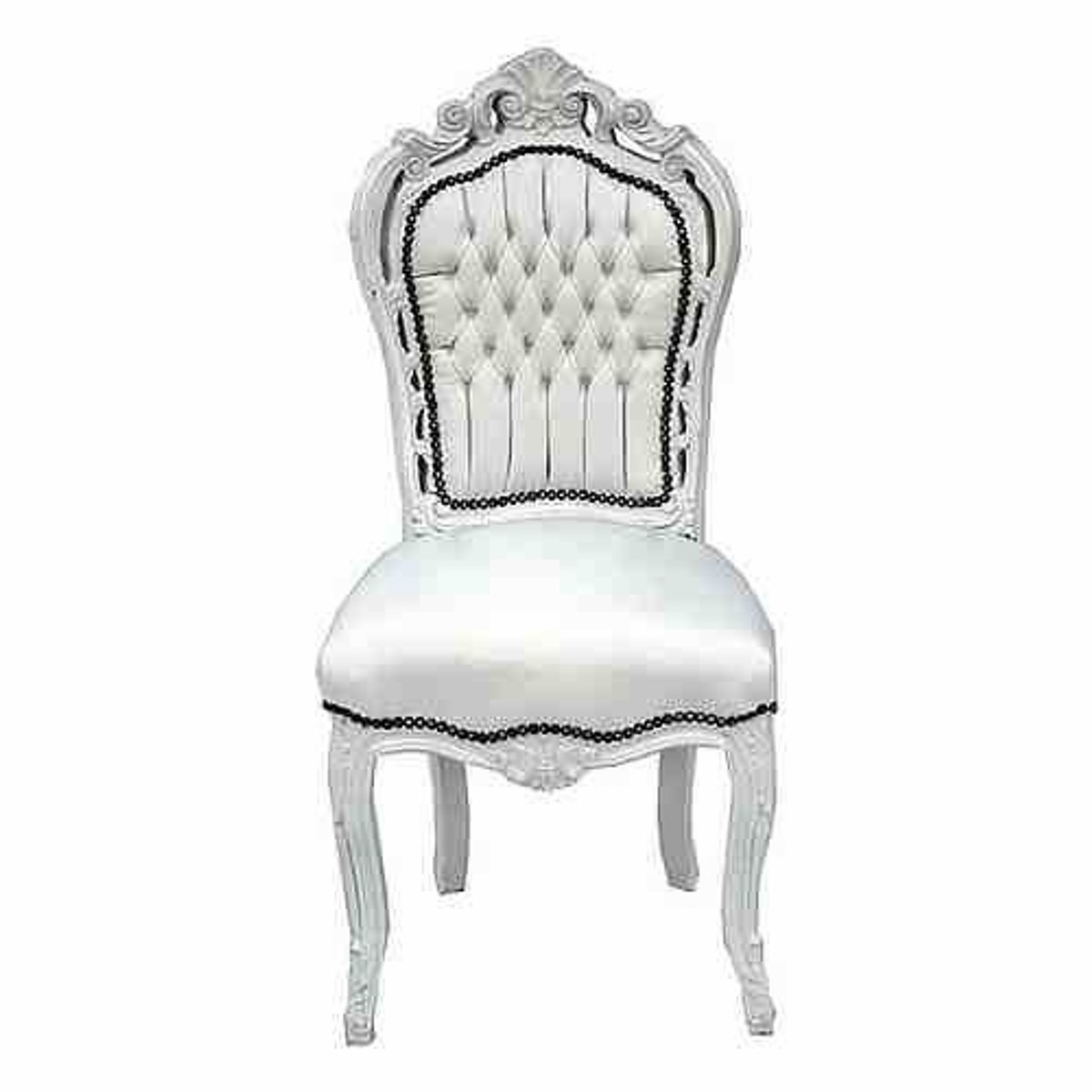 Casa Padrino Barock Esszimmer Stuhl Weiß Lederoptik Kunstleder weißes white Baroque Chair Luxury Luxus Furniture Möbel Casa Padrino Barock Esszimmer Stuhl Weiß Lederoptik Kunstleder weißes white Baroque Chair Luxury Luxus Furniture Möbel
