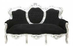 Casa Padrino Sofá Barroco King Negro/Plata - Mueble de lujo en madera maciza - 184 x 81 x 125 cm