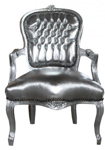 Casa Padrino Baroque Salon Chair in Antique Style, Silver / Silver, 60 x 50 x 93 cm Casa Padrino Baroque Salon Chair in Antique Style, Silver / Silver, 60 x 50 x 93 cm
