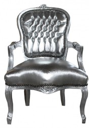 Casa Padrino Baroque Salon Chair in Antique Style, Silver / Silver, 60 x 50 x 93 cm Casa Padrino Baroque Salon Chair in Antique Style, Silver / Silver, 60 x 50 x 93 cm