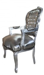Casa Padrino Baroque Salon Chair in Antique Style, Silver / Silver, 60 x 50 x 93 cm Casa Padrino Baroque Salon Chair in Antique Style, Silver / Silver, 60 x 50 x 93 cm