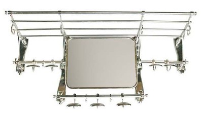 Casa Padrino Appendiabiti da parete francese di lusso con specchio argento in acciaio inox 100 x 27 x 45 cm Casa Padrino Appendiabiti da parete francese di lusso con specchio argento in acciaio inox 100 x 27 x 45 cm