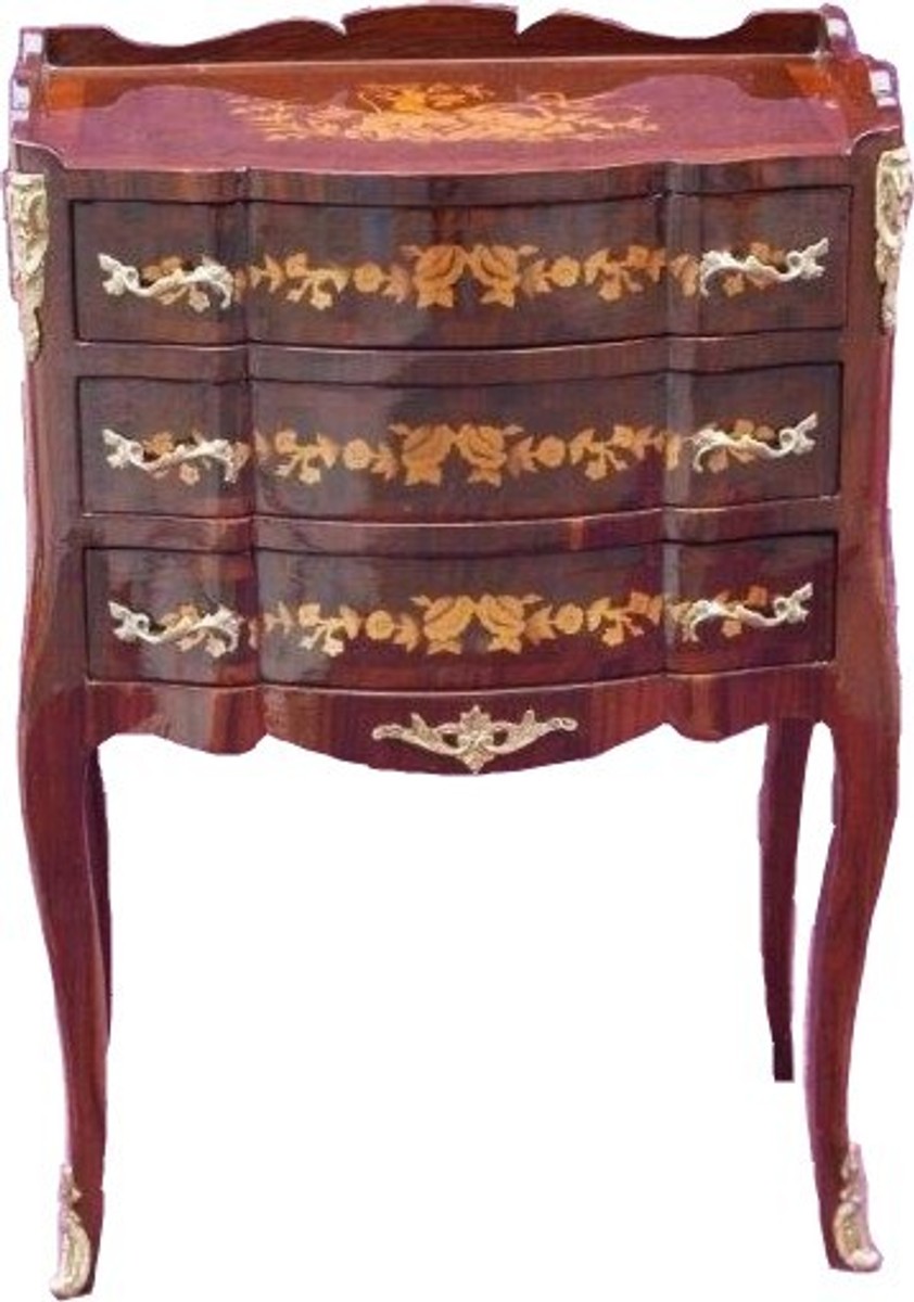 Casa Padrino Baroque chest of 3 drawers inlaid Brown H 82 cm, W 55 cm - Model Mahogany - bedside table Casa Padrino Baroque chest of 3 drawers inlaid Brown H 82 cm, W 55 cm - Model Mahogany - bedside table