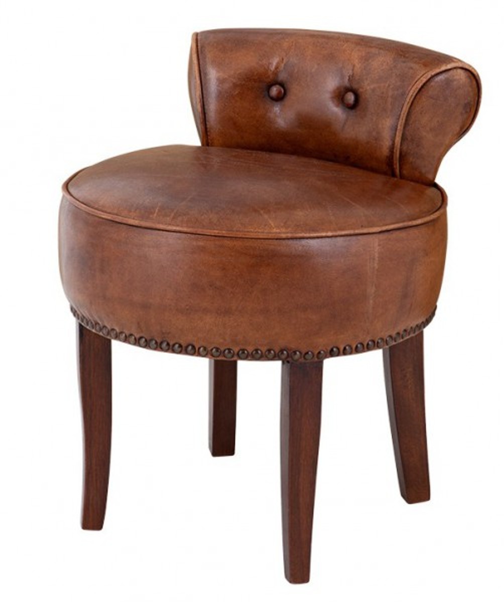 Casa Padrino Designer Hocker Stuhl aus massivem Eichenholz Echtleder Braun - Chesterfield Kolonial Stil Shabby Landhaus Barock Schminktisch Stuhl Leder Möbel Casa Padrino Designer Hocker Stuhl aus massivem Eichenholz Echtleder Braun - Chesterfield Kolonial Stil Shabby Landhaus Barock Schminktisch Stuhl Leder Möbel
