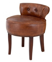 Casa Padrino Designer Hocker Stuhl aus massivem Eichenholz und Echtleder in Braun, 48 x 46 x 56 cm Casa Padrino Designer Hocker Stuhl aus massivem Eichenholz und Echtleder in Braun, 48 x 46 x 56 cm
