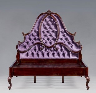 Casa Padrino Luxury Baroque Bed Mahogany Purple - Louis XV French Luxury Bed - 195 x 224 x 163 cm