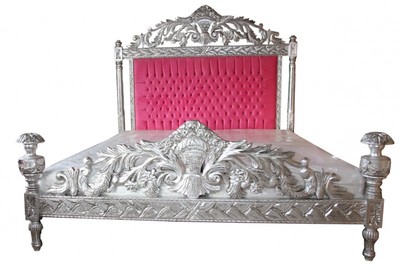 Casa Padrino Luxury Baroque Bed French Style - Antique Pink / Silver - 182 x 210 x 168 cm Casa Padrino Luxury Baroque Bed French Style - Antique Pink / Silver - 182 x 210 x 168 cm