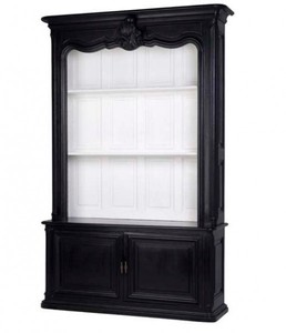 Casa Padrino Librería de lujo Bordeaux en madera maciza negra, 254 x 168 x 48 cm, estilo Barroco Art Nouveau Rococó Casa Padrino Librería de lujo Bordeaux en madera maciza negra, 254 x 168 x 48 cm, estilo Barroco Art Nouveau Rococó