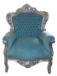 Casa Padrino Baroque Armchair King Blue / Silver - Luxurious Antique Style Chair made of Solid Wood, 120 x 85 x 85 cm Casa Padrino Baroque Armchair King Blue / Silver - Luxurious Antique Style Chair made of Solid Wood, 120 x 85 x 85 cm
