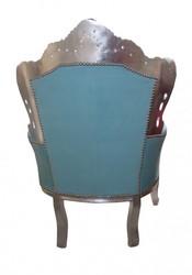 Casa Padrino Sillón Barroco King Azul / Plata - Sillón de Estilo Antiguo en Madera Maciza, 120 x 85 x 85 cm