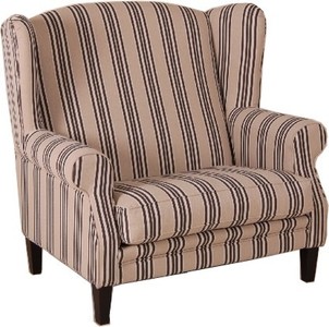Casa Padrino Luxury Wing Chair 1.5 Seater in Cream with Stripes, Width 122 cm, Height 90 cm Casa Padrino Luxury Wing Chair 1.5 Seater in Cream with Stripes, Width 122 cm, Height 90 cm