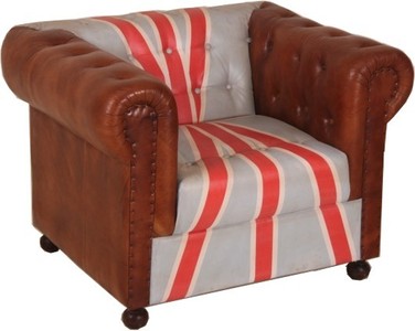 Casa Padrino Chesterfield Luxury Genuine Leather Armchair Union Jack Brown 1-Seater Vintage Style 98 x 84 cm Casa Padrino Chesterfield Luxury Genuine Leather Armchair Union Jack Brown 1-Seater Vintage Style 98 x 84 cm