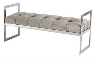 Casa Padrino lusso sgabello seduta chesterfield feci grigio / Chrome - suite mobili camera da letto soggiorno - collezione di lusso Casa Padrino lusso sgabello seduta chesterfield feci grigio / Chrome - suite mobili camera da letto soggiorno - collezione di lusso