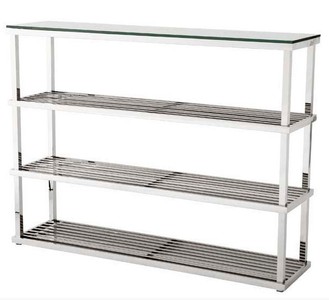 Casa Padrino Estantería de Lujo 5 Stars Cromada - Mueble de Diseño en Acero Inoxidable y Cristal - 150 x 37,5 x 112 cm Casa Padrino Estantería de Lujo 5 Stars Cromada - Mueble de Diseño en Acero Inoxidable y Cristal - 150 x 37,5 x 112 cm