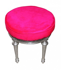 Casa Padrino Barock Sitzhocker / Rundhocker Pink / Silber