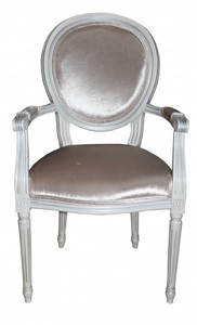 Casa Padrino Barock Esszimmerstuhl mit Armlehne Beige Weiß Silber - Luxus Designer Stuhl - 95 x 55 x 50 cm