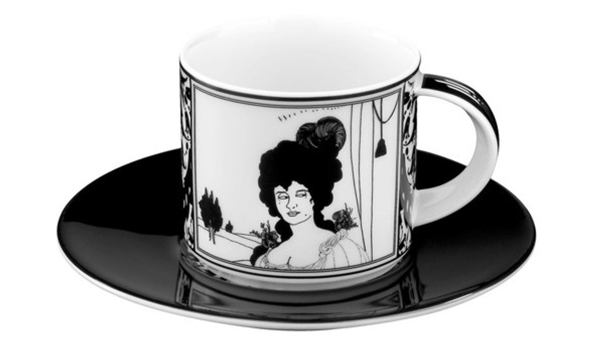 Handmade mocha porcelain cup with a motif of Audrey Beardsley Portrait 0.09 Ltr - finest quality from the Tettau porcelain factory - beautiful espresso cup Handmade mocha porcelain cup with a motif of Audrey Beardsley Portrait 0.09 Ltr - finest quality from the Tettau porcelain factory - beautiful espresso cup