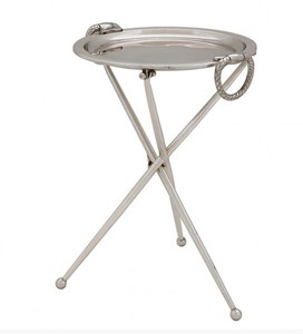 Casa Padrino Designer Luxus Beistelltisch Silber Vintage Design - Edelstahl Tisch mit Nickel Finish - Höhe: 43 cm, Durchmesser: 33 cm Casa Padrino Designer Luxus Beistelltisch Silber Vintage Design - Edelstahl Tisch mit Nickel Finish - Höhe: 43 cm, Durchmesser: 33 cm