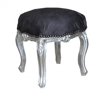 Casa Padrino Tabouret Baroque en Noir et Argent, Meuble de Luxe Fait Main Style Antique, Hauteur 40cm, Largeur 35cm Casa Padrino Tabouret Baroque en Noir et Argent, Meuble de Luxe Fait Main Style Antique, Hauteur 40cm, Largeur 35cm
