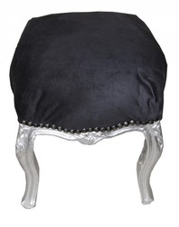 Casa Padrino Taburete Barroco en Negro y Plata, Mueble de Lujo Artesanal Estilo Antiguo, Altura 40cm, Ancho 35cm