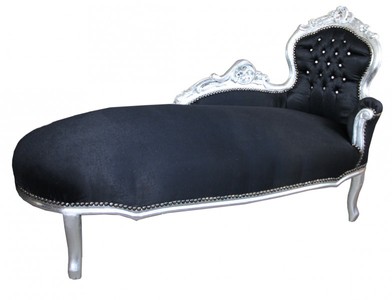 Casa Padrino Baroque Chaise Longue King Black/Silver with Glitter Stones 155 x 70 x 100 cm Casa Padrino Baroque Chaise Longue King Black/Silver with Glitter Stones 155 x 70 x 100 cm