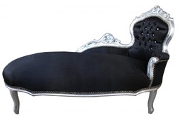 Casa Padrino Chaise Longue Barocca King Nero/Argento con Pietre Scintillanti 155 x 70 x 100 cm Casa Padrino Chaise Longue Barocca King Nero/Argento con Pietre Scintillanti 155 x 70 x 100 cm