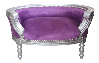 Casa Padrino Divano barocco di lusso per cani e gatti, Viola / Argento, 71,5 x 53 x 41 cm Casa Padrino Divano barocco di lusso per cani e gatti, Viola / Argento, 71,5 x 53 x 41 cm