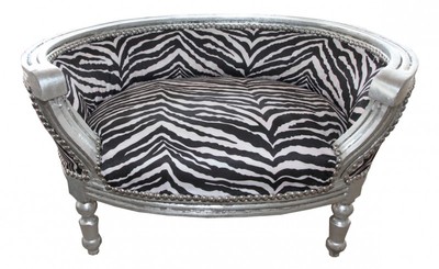Casa Padrino Divano barocco per cani e gatti design zebra con cornice argento, 71,5 x 53 x 41 cm Casa Padrino Divano barocco per cani e gatti design zebra con cornice argento, 71,5 x 53 x 41 cm