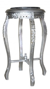 Casa Padrino Barock Beistelltisch in Silber mit Marmorplatte, rund 72 x 40 cm