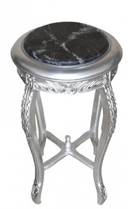 Casa Padrino Baroque Side Table in Silver with Marble Top, round 72 x 40 cm Casa Padrino Baroque Side Table in Silver with Marble Top, round 72 x 40 cm