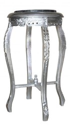 Casa Padrino Mesa auxiliar barroca en plata con tapa de mármol, redonda 72 x 40 cm