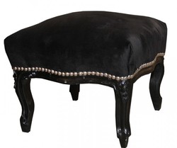Casa Padrino Barock Fußhocker Hocker Schwarz Samtstoff Holz Schwarz Antik Stil Baroque Foot Stool Black Furniture Möbel Interior Design