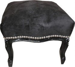 Casa Padrino Barock Fußhocker Hocker Schwarz Samtstoff Holz Schwarz Antik Stil Baroque Foot Stool Black Furniture Möbel Interior Design