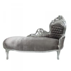 Casa Padrino Baroque Chaise Longue King Grey/Silver with Rhinestones - Luxury Couch Recamiere 155 x 70 x 100 cm Casa Padrino Baroque Chaise Longue King Grey/Silver with Rhinestones - Luxury Couch Recamiere 155 x 70 x 100 cm