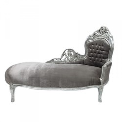 Casa Padrino Baroque Chaise Longue King Grey/Silver with Rhinestones - Luxury Couch Recamiere 155 x 70 x 100 cm